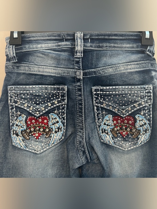Vintage Denim - Vintage Y2K Disclosure Women’s Boot Cut Jeans w/ Red Heart & Embroidered Wings 0